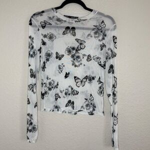 Y2K Womens Medium Sheer Butterfly Floral Top Layer Fairy Grunge Festival Indie